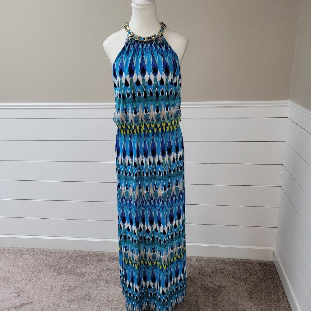 Summer Upscale Teal Blue and MultiColored Maxi Dress Size 6